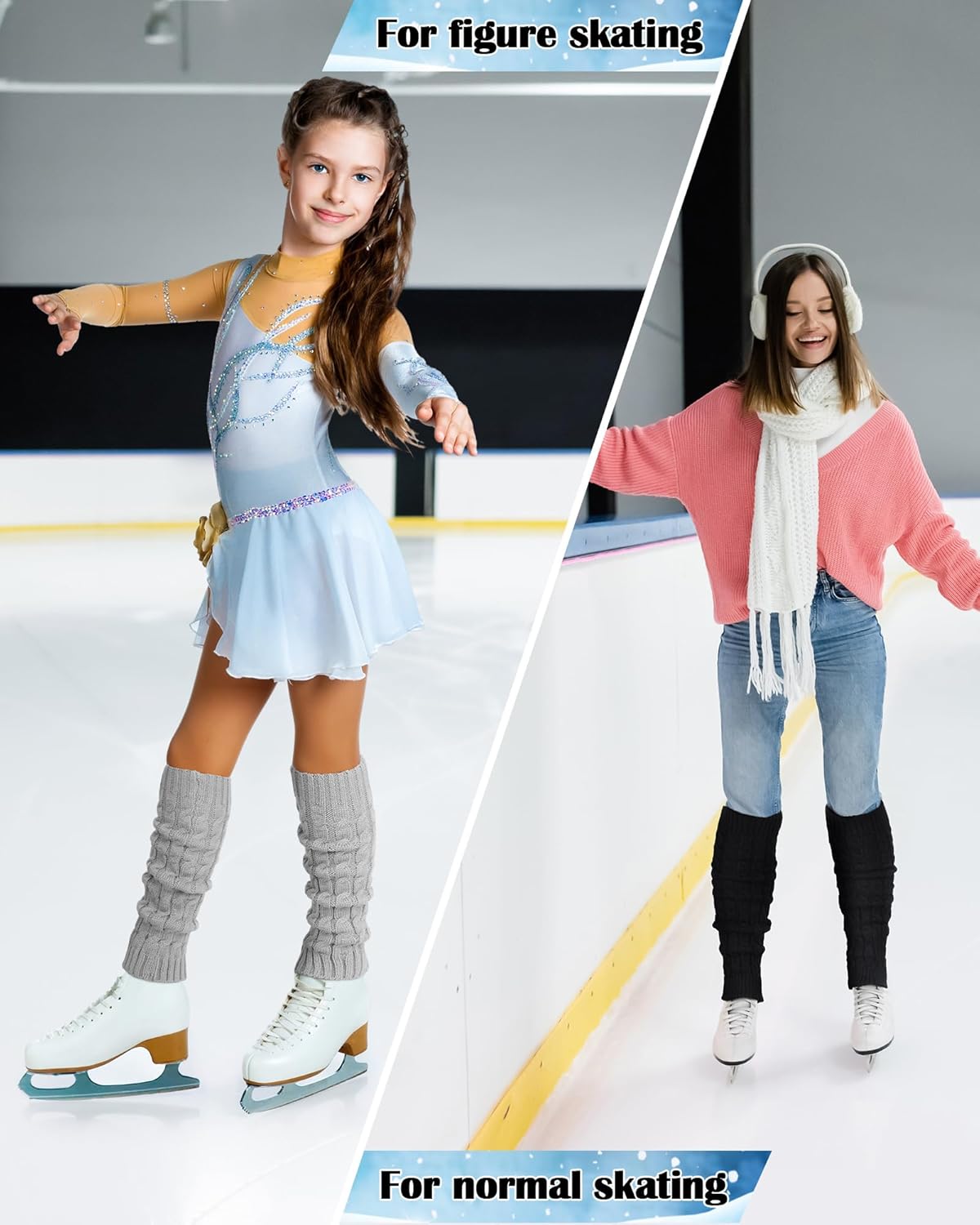 Chuarry 6 Pairs Skating Leg Warmer Sets for Women Girls Knit Long Leg Warmers Socks Calf Socks Set for Ice Figure Skating - Image 6
