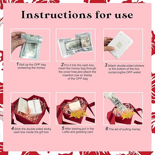 Vista 11 de Caja de dinero para regalo en efectivo, caja de regalo para dinero en efectivo, ideas rosadas, caja de regalo con tarjeta y cinta, regalo sorpresa