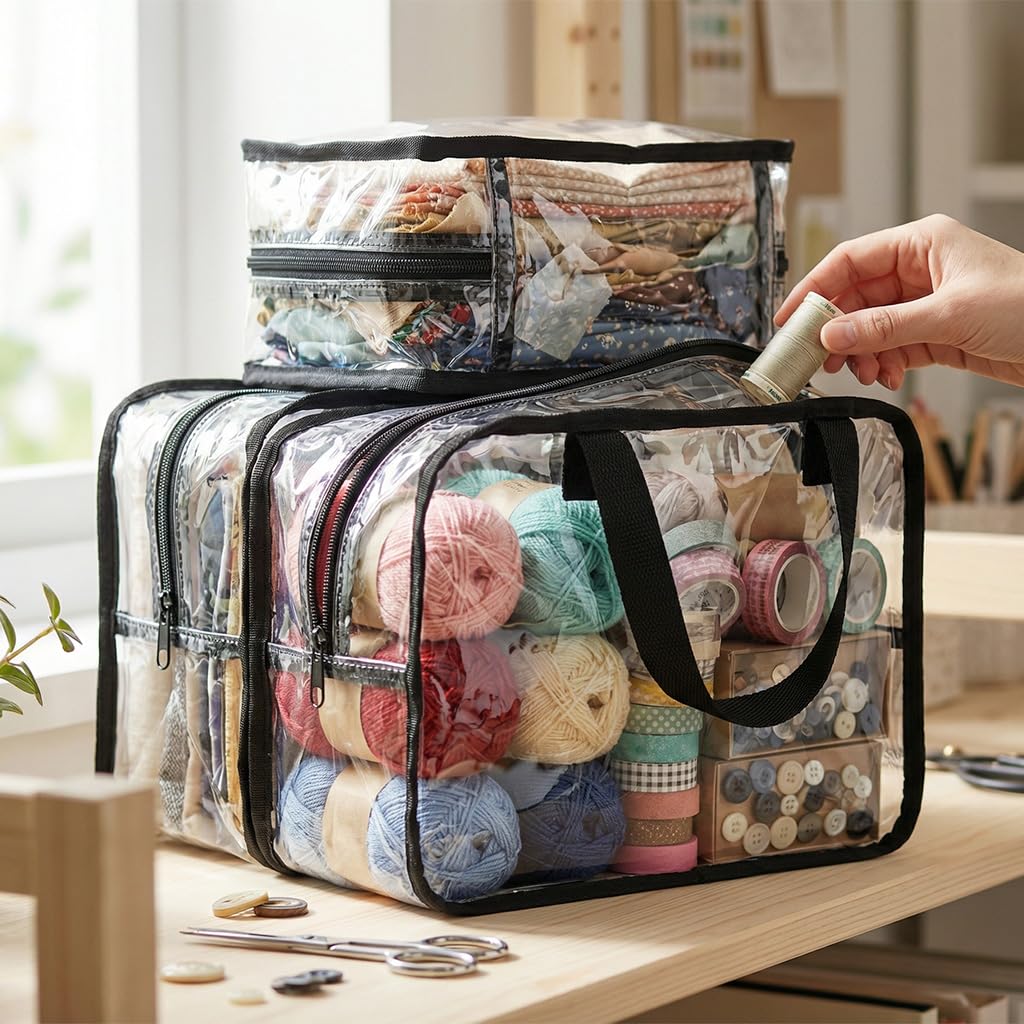 QWORK® 6 Pièces Sacs de Rangement Jouets 30x10x22 cm, Transparent PVC Boite Organiseur avec Poignée, pour Articles de Toilette, Ranger Peluches