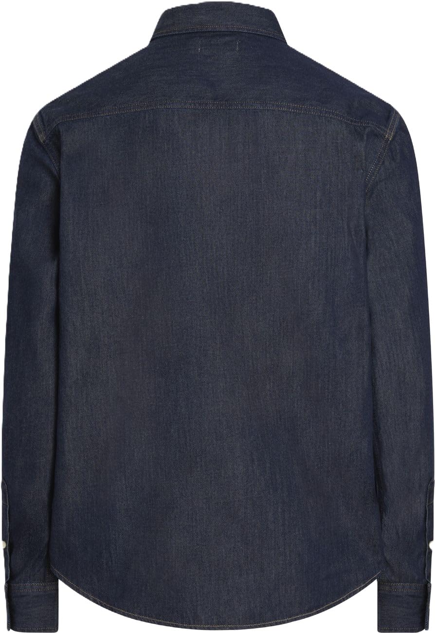 Calvin Klein Camisa Vaquera Hombre Regular Denim Shirt con Bolsillo en el Pecho, Azul (Denim Dark), L