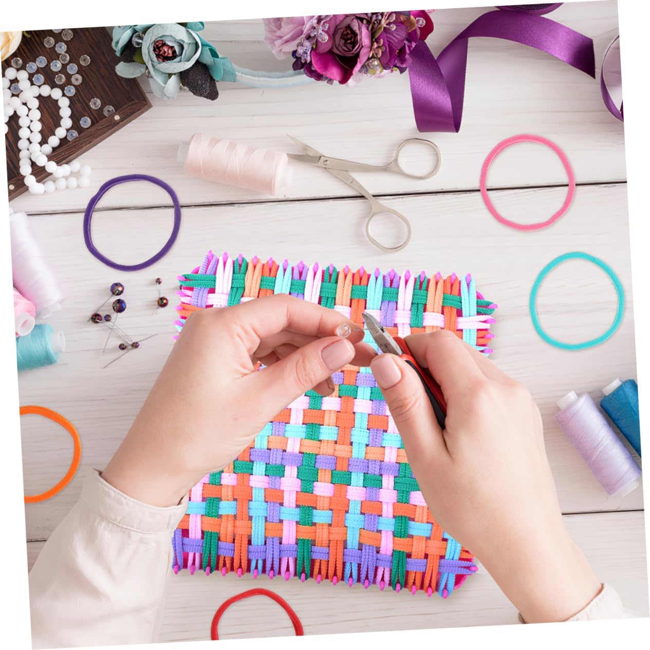VILLCASE Loom Potholder Loops Colors Elastic Weaving Craft Bands for DIY Projects with Crochet Hooks Soft Durable and Versatile for Home Decorations and Accessories