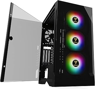 GAMDIAS ATX Mid Tower Gaming Case with 3 x 120mm ARGB Computer Fans and Side Tempered Glass Panel Desktop PC Chassis with Swing Door