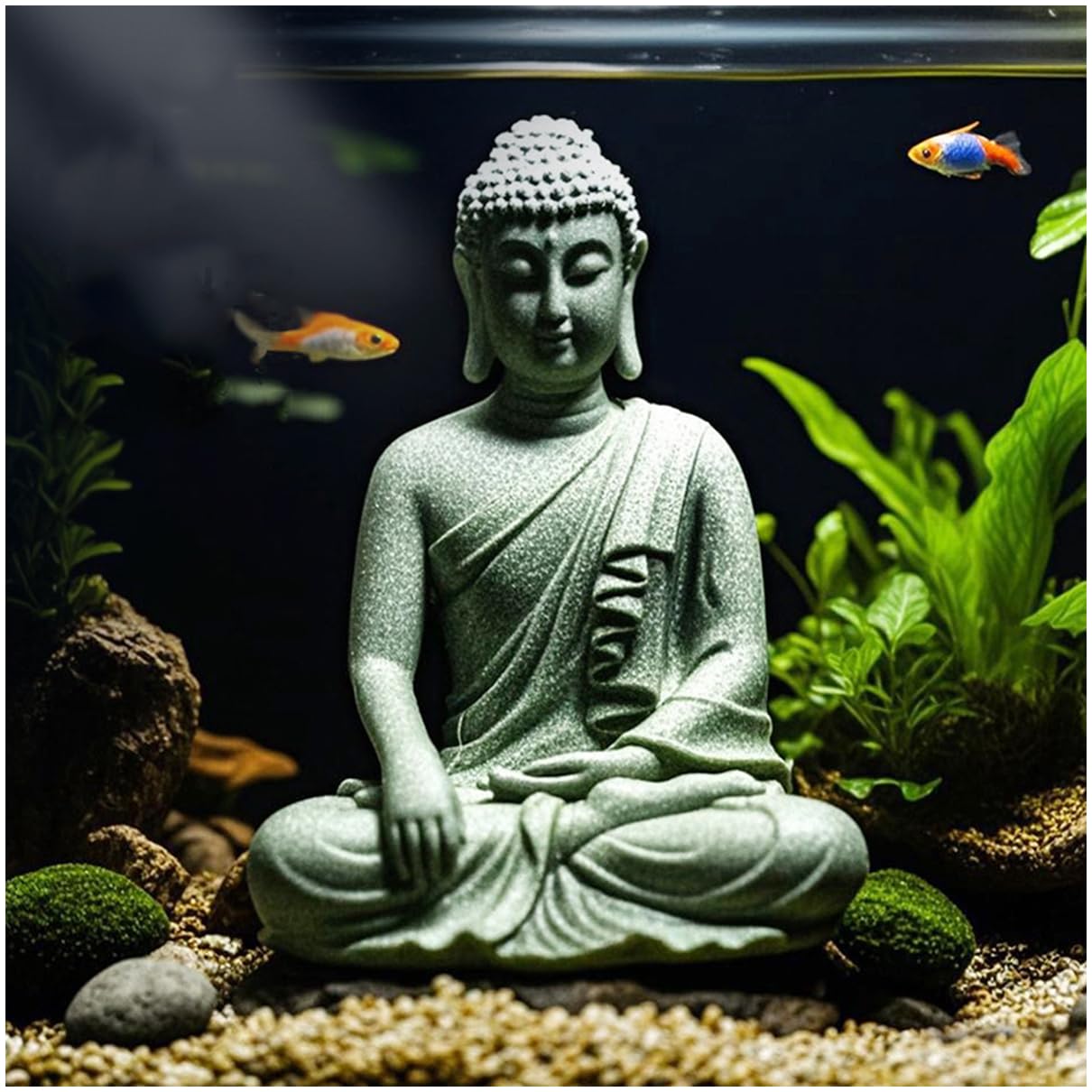 livelyfish Aquarium Buddha Statue Small Ancient Meditating Buddah Figurine Fish Tank Buda Decoration Japanese Zen Ornaments Sandstone Sitting Buddha Underwater Landscape Decor, B