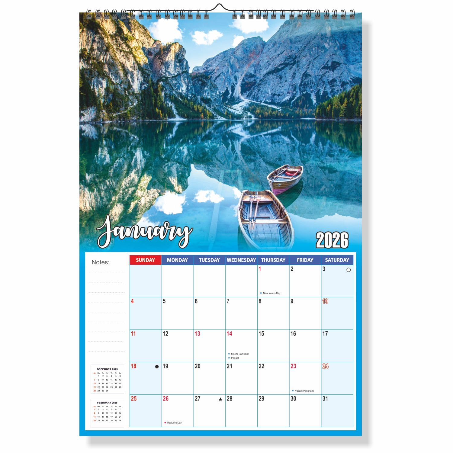Sponsored Ad - Zoozoartz 2026 New Year Seansonal Wall Calendar - 12-Month Large Hanging Calendar, 12.5" x 18.5", 130 GSM Art Paper, Thick Paper, Twin-Wire Binding, Perfect for Home, Office, or Classroom