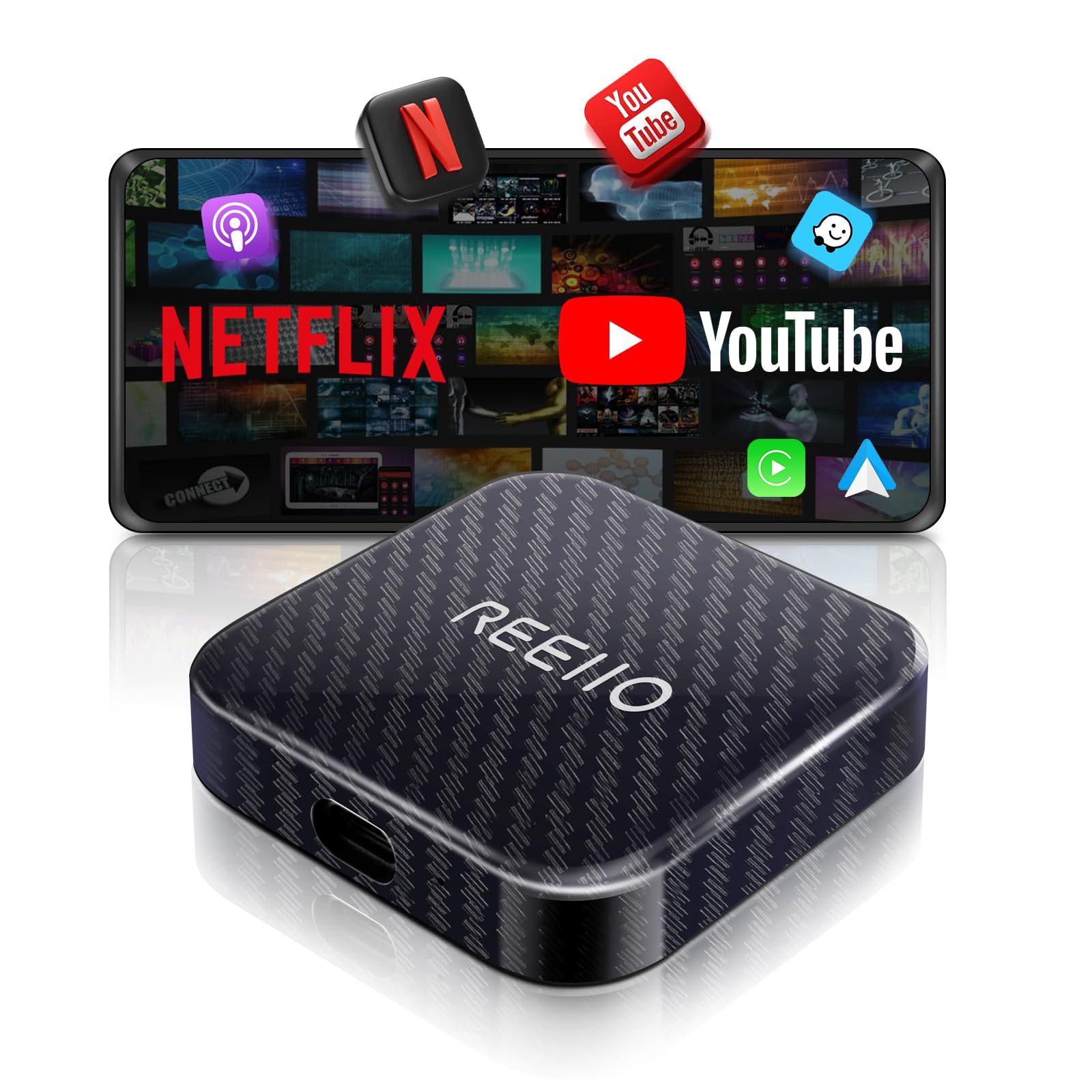 Wireless CarPlayBox with Netflix/YouTube/TF Card Convert Wired CarPlay to Wireless Adapter for Factory Wired CarPlay Car