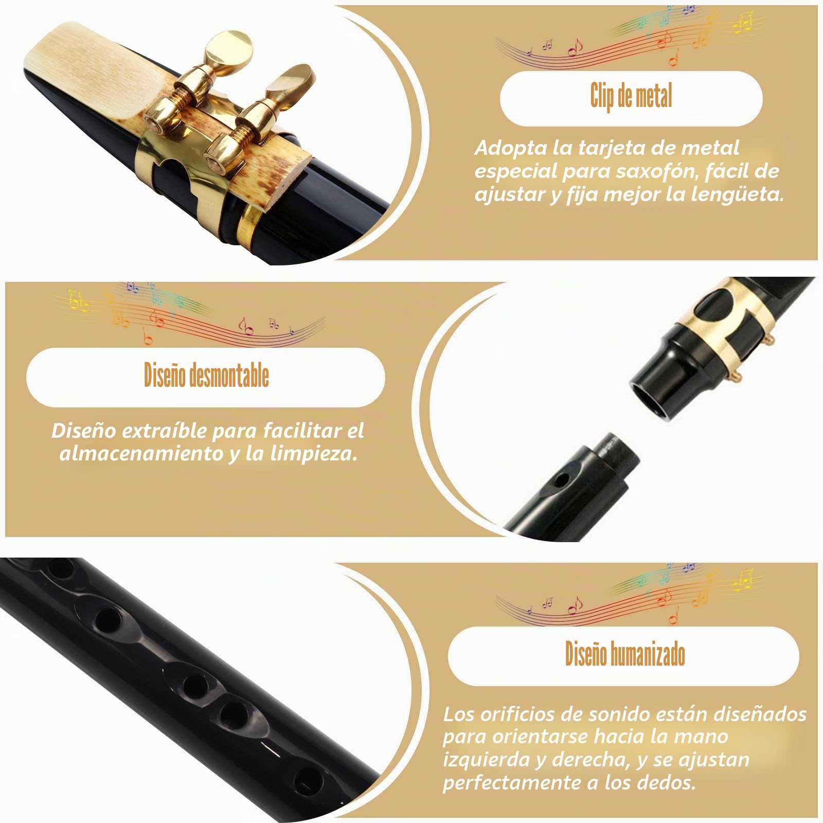 Mini Saxophone Portables Pocket Sax Kit Saxophone de Poche Noir Avec Anche Saxophone Bec Saxo Sac de Transport Coussinet de Dents Tableau Doigtés Instrument de Musique pour Enfant Adulte Débutants