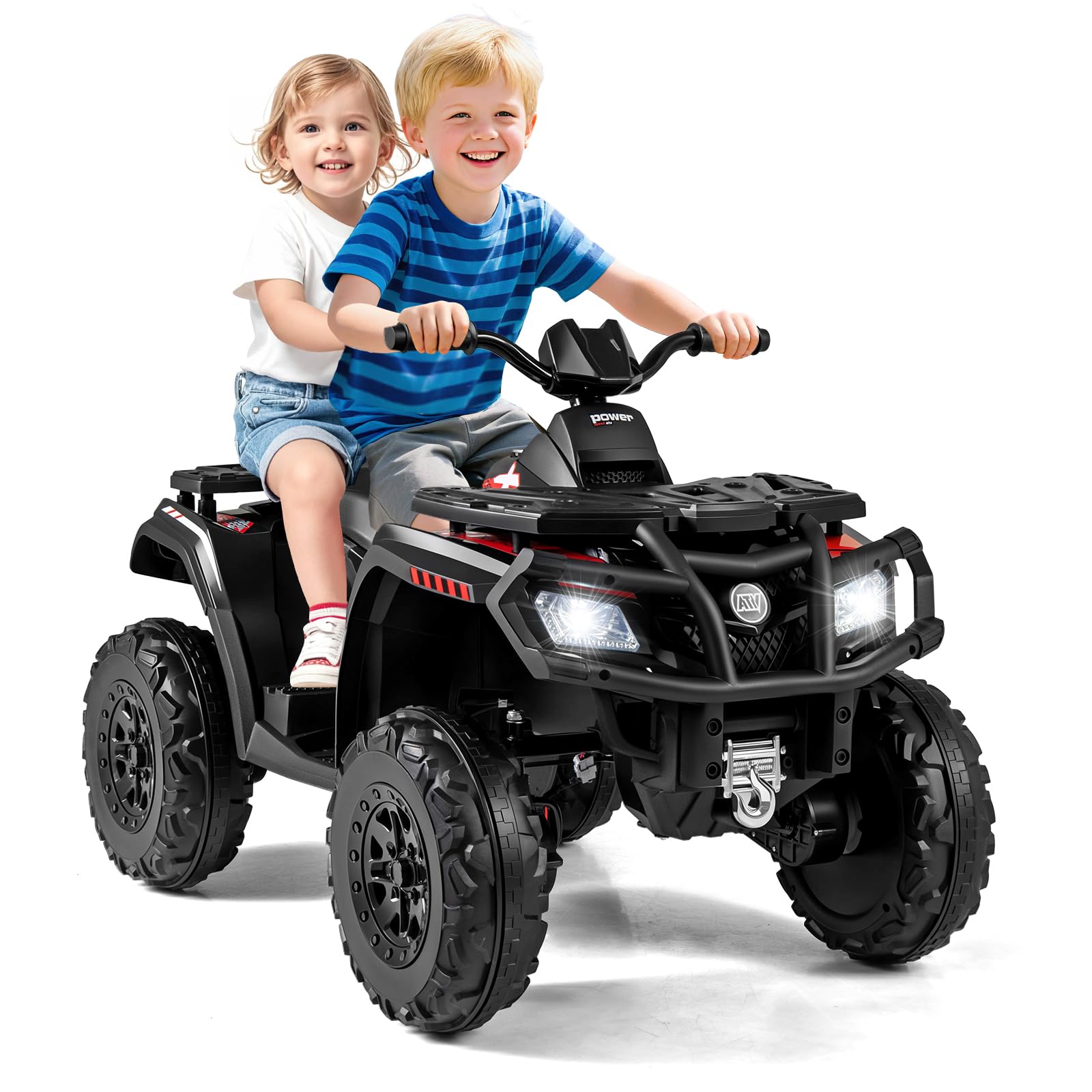 COSTWAY Quad Électrique Enfants 24V avec 4 Moteurs, Voiture Électrique Enfants 2 Places avec Lumières LED, Musique, Marche Avant/Arrière, Frein, 2 Vitesses 3-8 km/h, Charge 59 kg, pour 3-8 Ans (Noir)
