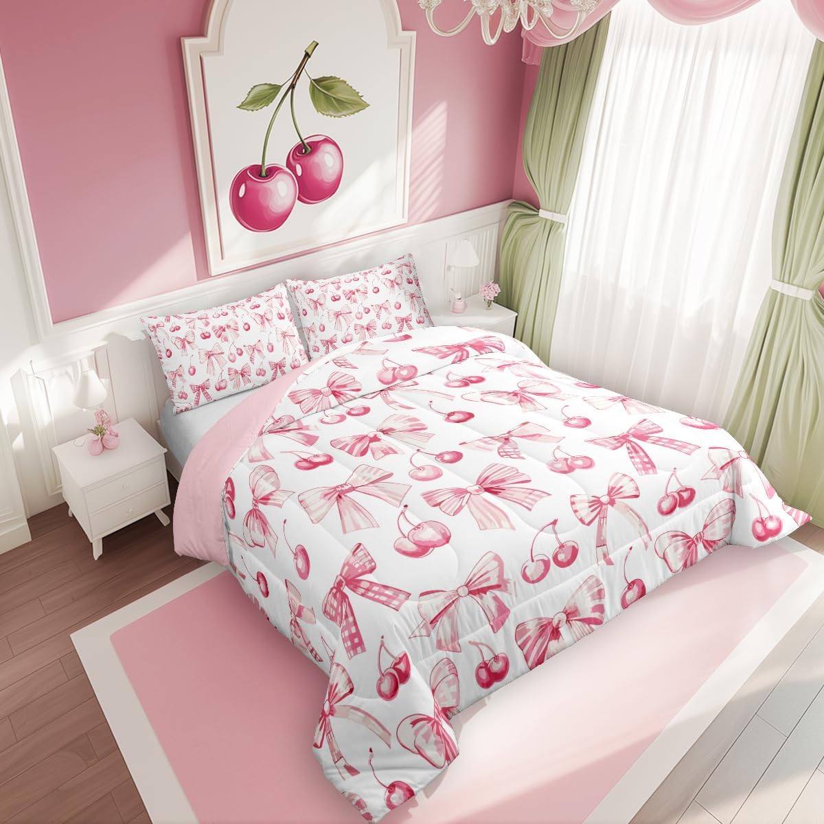 Manfei Cartoon Ghost Comforter Set Twin Size,Halloween Pumpkin Daisy Flowers Autumn Fall Bedding Set,Girls Women Room Decor,Pink Bowknot Geometric Grids Down Comforter,Cute Duvet Insert,1 Pillowcase