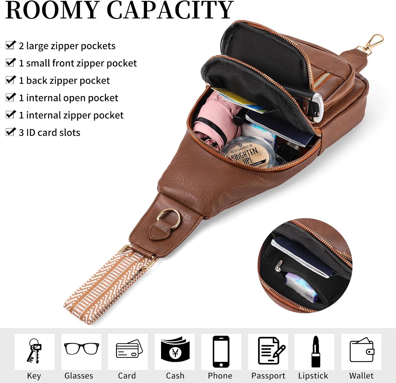 FALAN MULE Small Crossbody Sling Bags Fanny Packs Leather Purses Chest Bag for Women (F-Brown) thumbnail