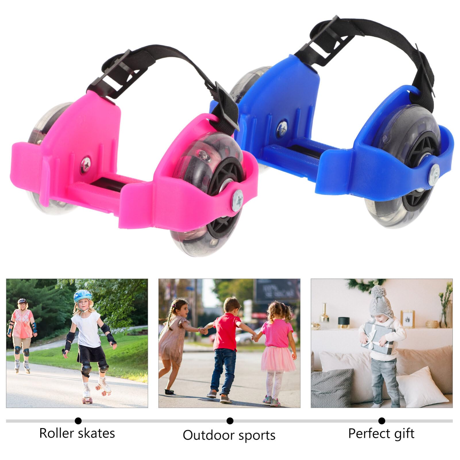 VANZACK Glowing PVC Roller Skates 2 Sets of Boys and Girls Skating Shoes Wheels Adjustable for Beginners for Outdoor Play