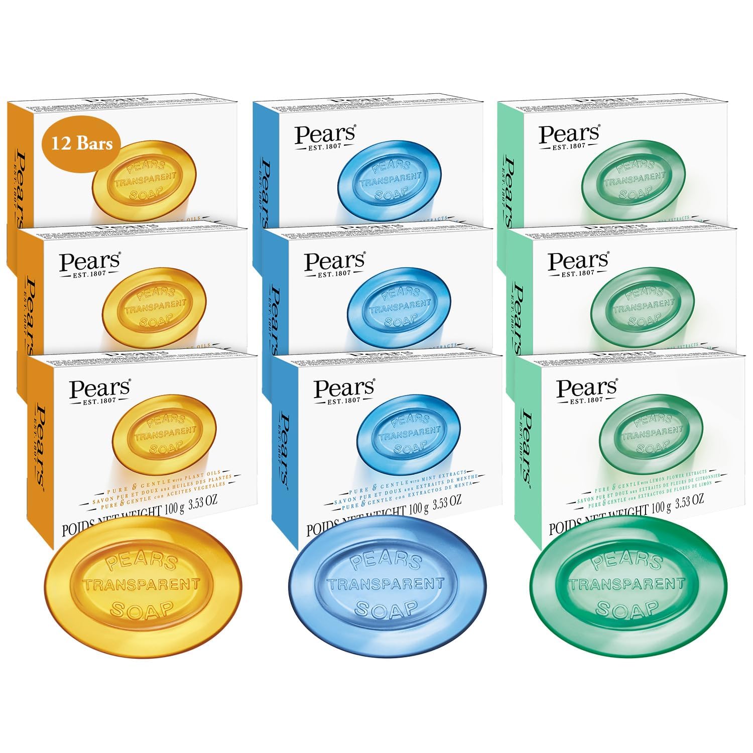 Amazon.com : PEARS BAR SOAP VARIETY PACK 12 MINT EXTRACT LEMON