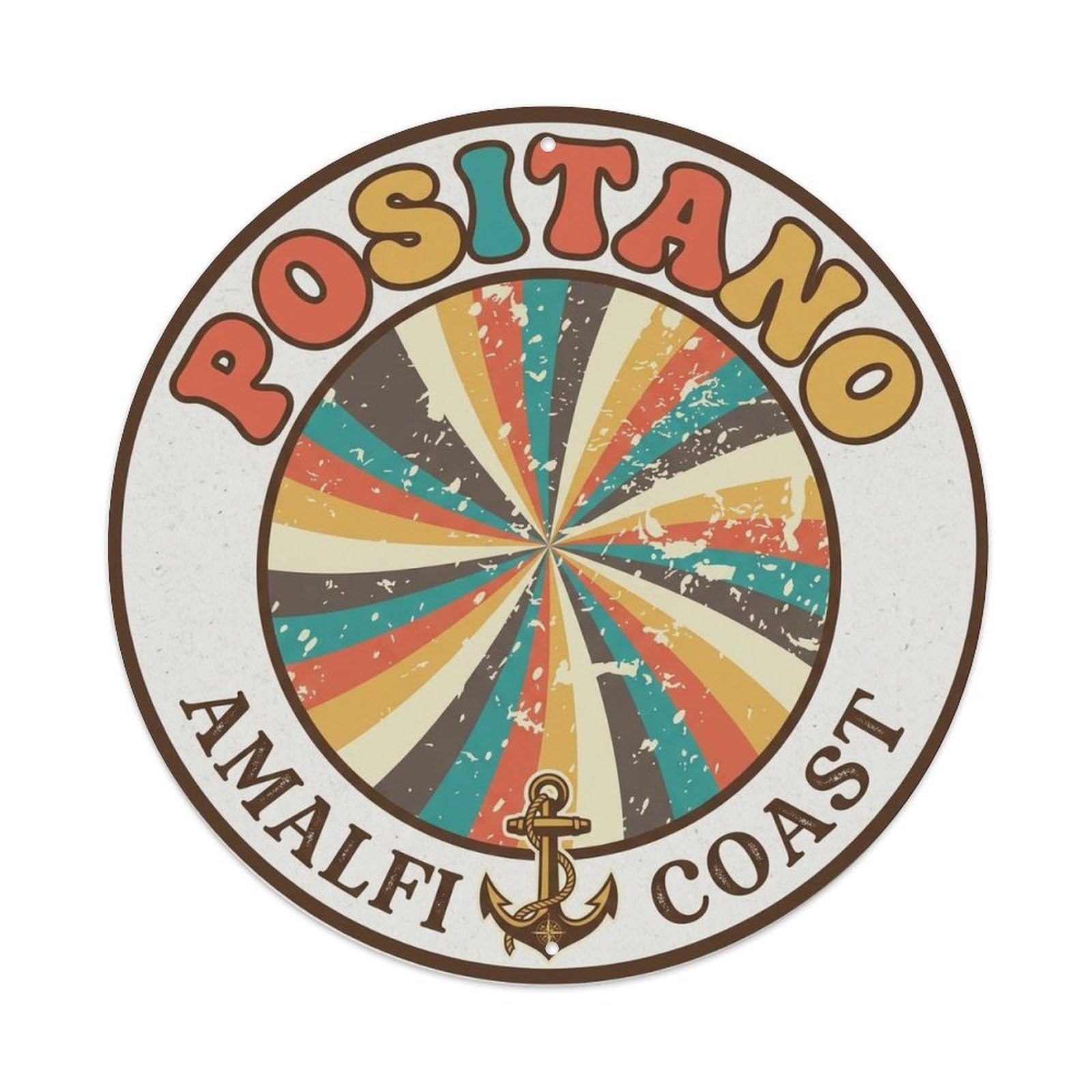 Vintage Campania Positano Seaside Heritage Italian Metal Tin Sign Plaque Wall Decor for Cafe, Man Cave, Club Bar, Office, Home Garden Round Metal Poster 8x8Inch