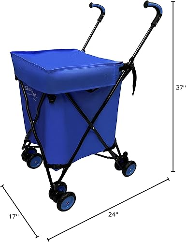Miniatura 8 de EasyGo Carrito plegable para compras y lavandería - Bolsa de lona extraíble resistente al agua - Ruedas giratorias de bloqueo frontal - Frenos