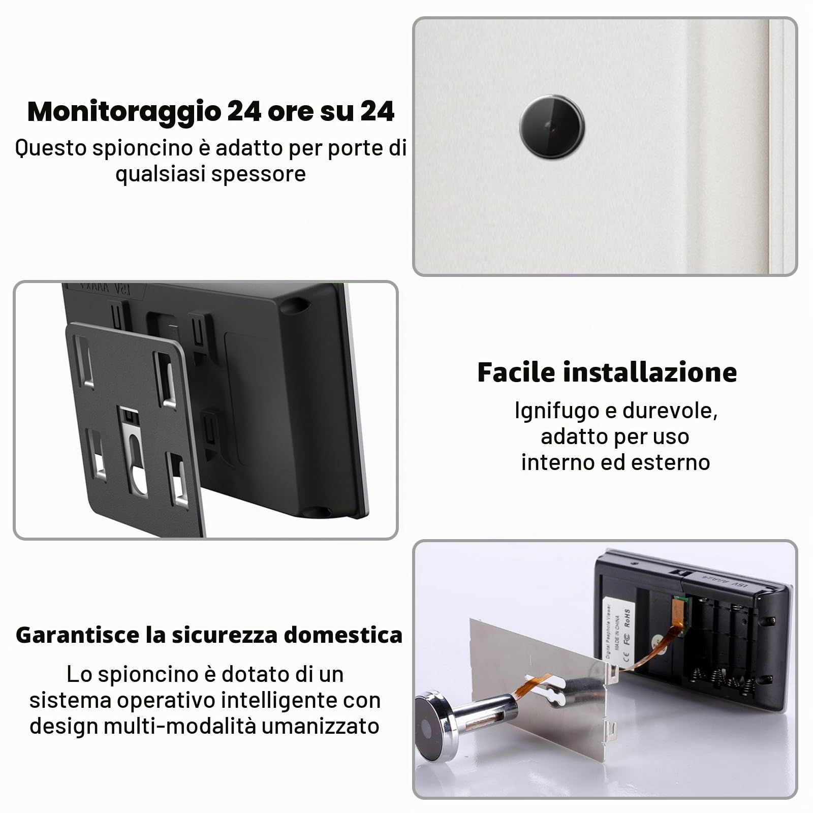 Leikurvo Spioncino elettronico per porta, LCD digitale da 8,9 cm, campanello digitale per porta a 170 gradi, spioncino elettronico visivo occhio di gatto per video domestico, senza visione notturna