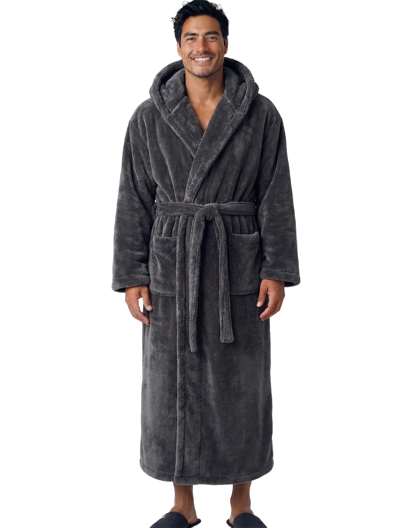 Photo 1 of Alexander Del Rossa Mens Robe, Plush Fleece Hooded Bathrobe Men, Big and Tall Robe Graphite Gray 2XL (A0125GRS2X)
