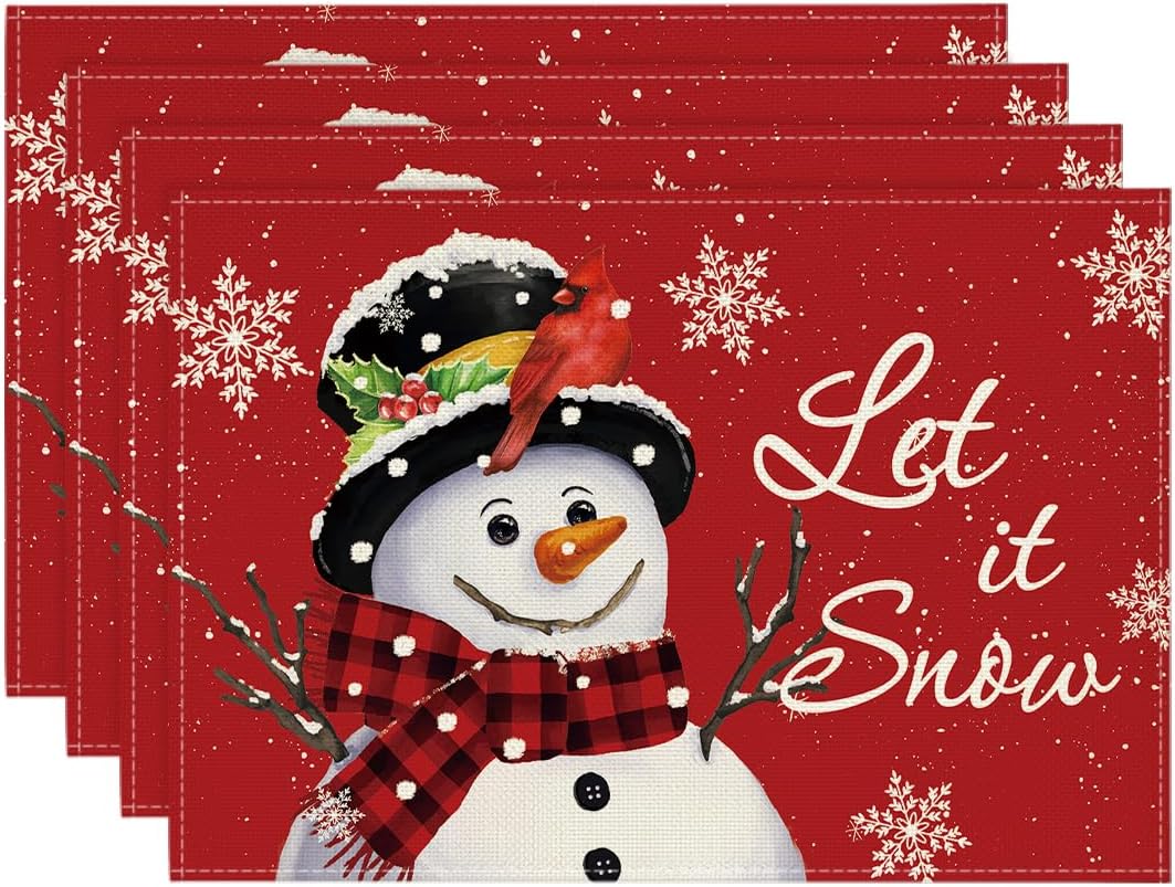 Artoid Mode Red Snowman Tree Branches Let It Snow Christmas Place Mats