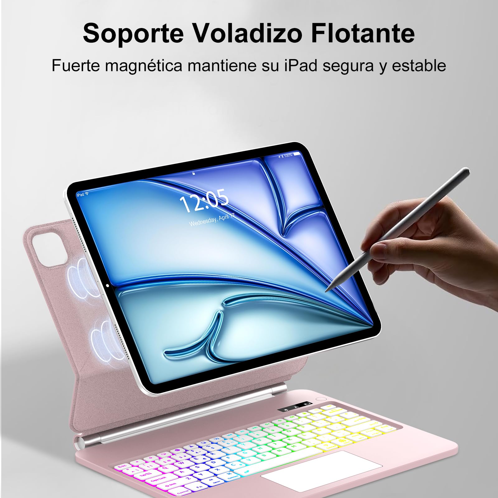 FOGARI Magic Keyboard para iPad Air 13" M4/M3/M2 2026/2025/2024 | Español Ñ Combo Touch Bluetooth Magnético Teclado con Touchpad para iPad Air 13 Pulgadas M4/M3/M2 2026/2025/2024, Rosa