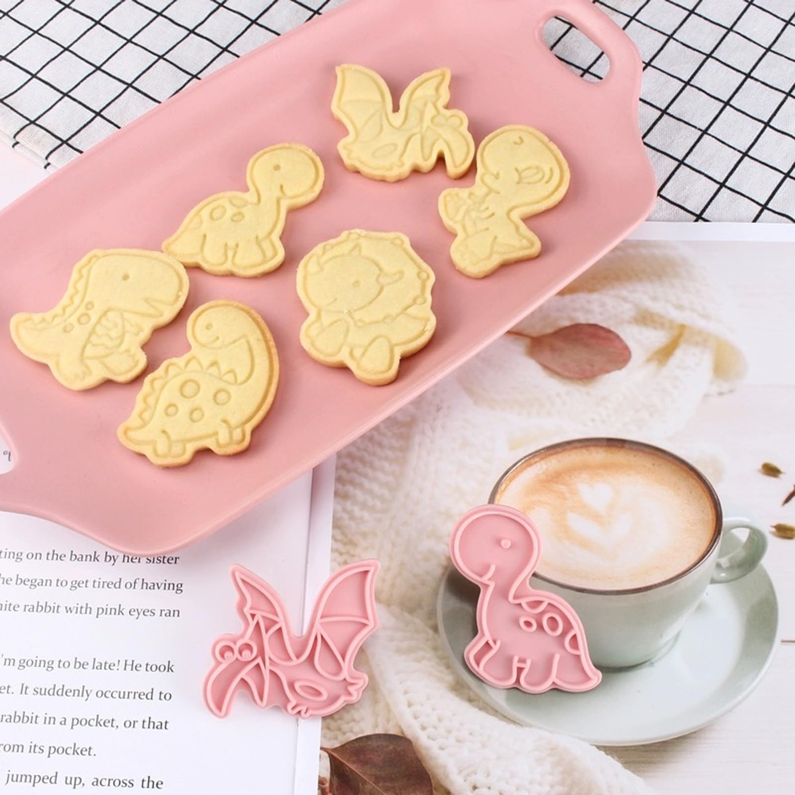24 cortadores de galletas de dinosaurio con sellos de émbolo, diseño de época jurásica, moldes para galletas en relieve