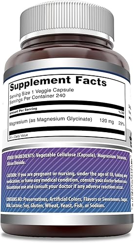 Miniatura 2 de Amazing Formulas - Suplemento de magnesio (glicinato) de 120 mg por porción, cápsulas vegetarianas, con glicinato de magnesio, sin OMG, sin gluten