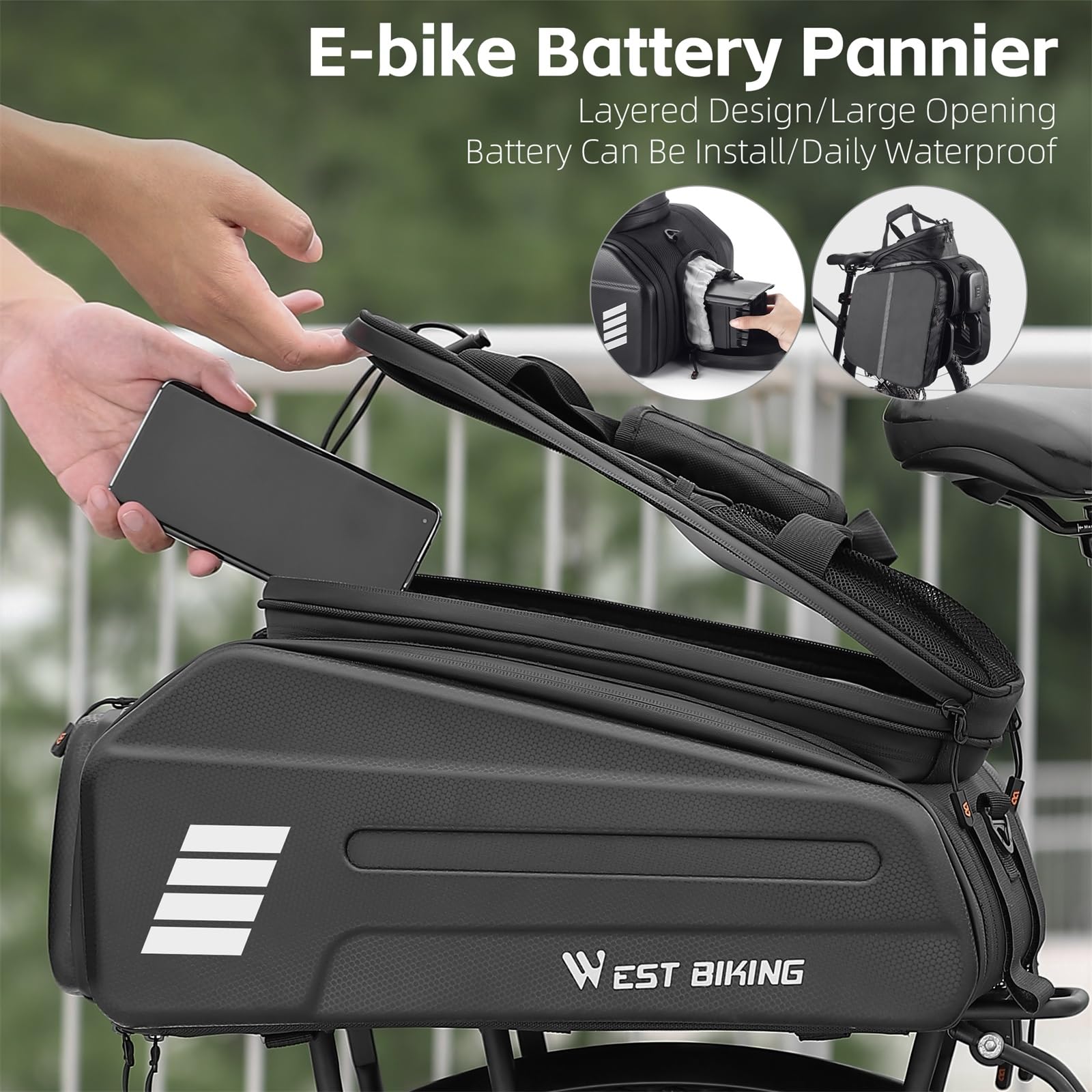 RearSeat Borsa Elettrica Della Bicicletta Batteria Borsa Espandibile Grande Capacità Portabici Rack Sedili Borsa Da Ciclismo Impermeabile