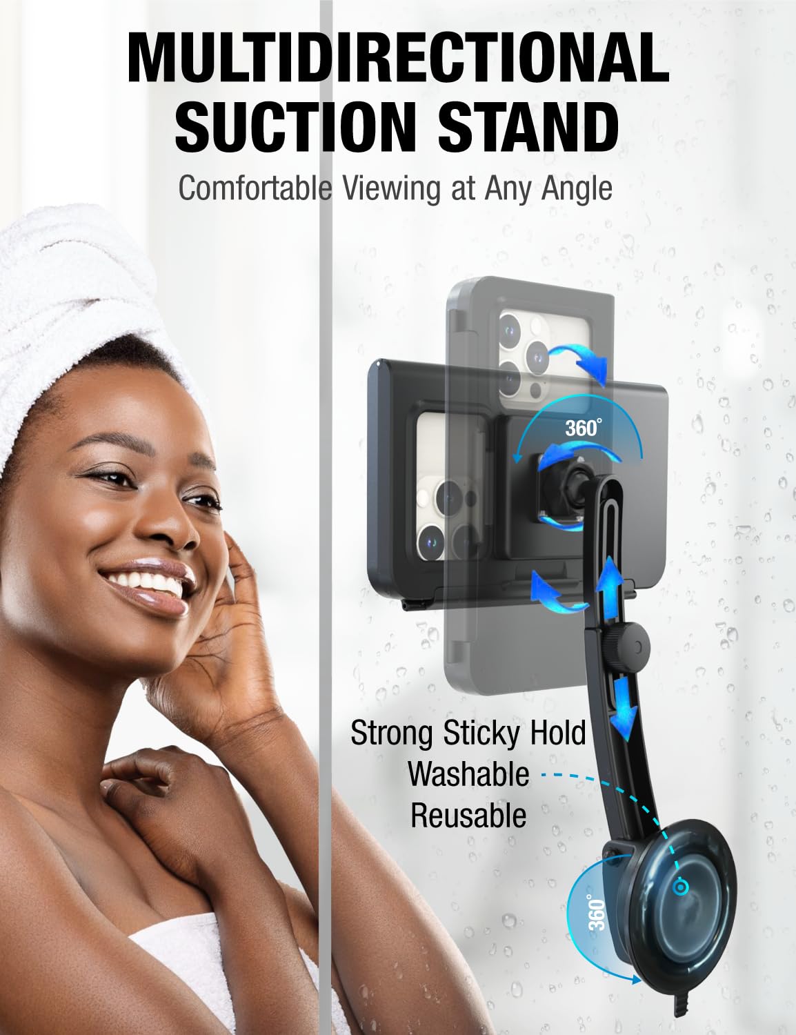 Waterproof Shower Phone Holder - Rotatable Retractable Wall Mount With Anti-Fog Case