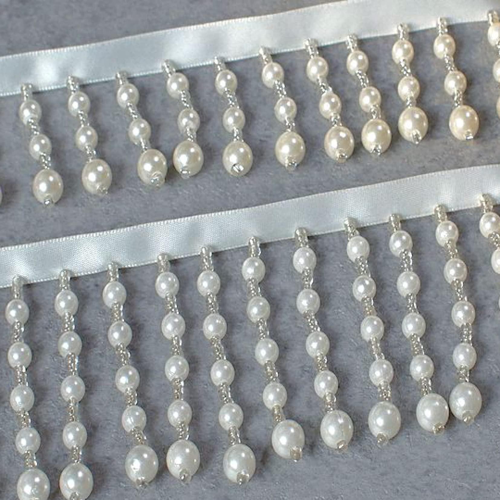 2 Yards Perlenband mit Perlenanhänger, Spitzenbesatz | DIY Hochzeitskleid Kleidung Vorhang Lampenschirme dekorative Quaste Rand Fransen