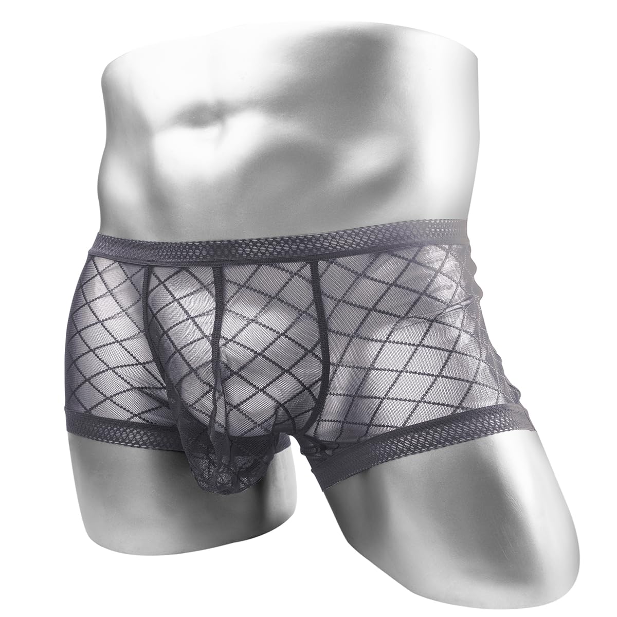 Men's Sexy Sheer See Through Lace Mesh Low Rise Boxer Briefs