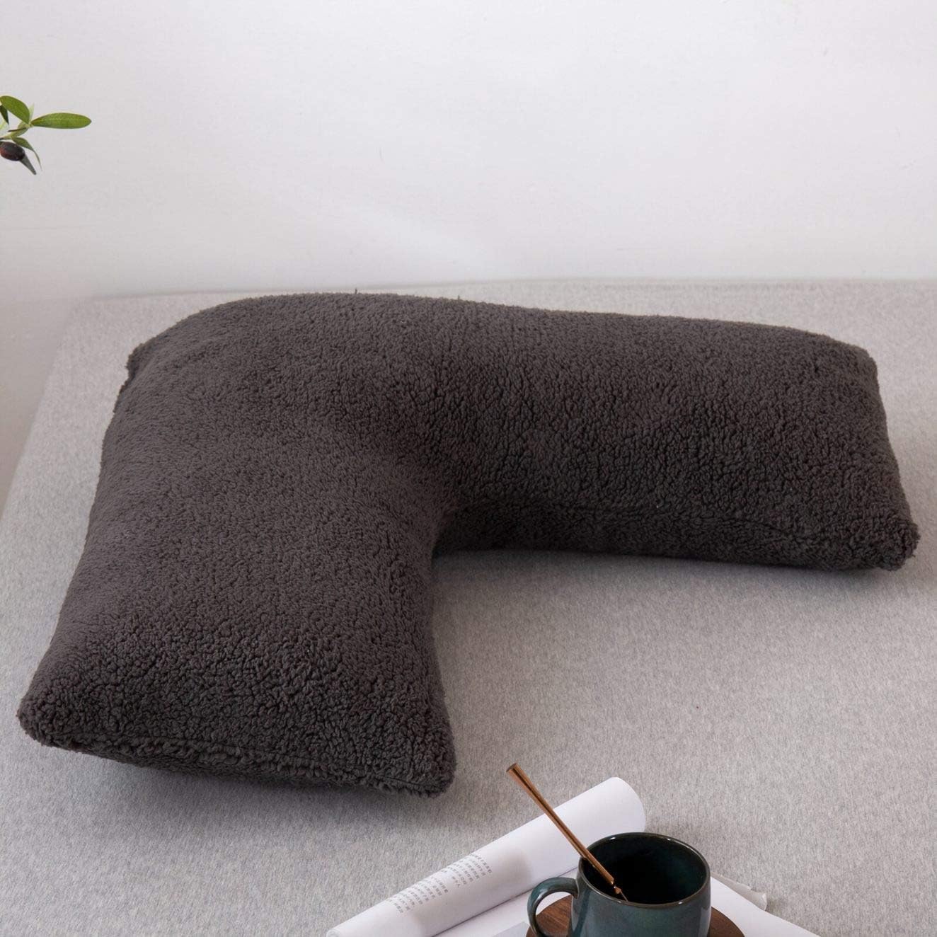 Teddy Fleece V Pillow with Pillowcase V Shape Pillow Orthopaedic Fleece