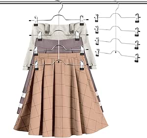 Cintres pour Pantalon avec Pinces,2 Cintres de Pantalon en Métal, 4 Niveaux, Cintres Gain de Place, 8 Pinces Amovibles Antiglisses, pour Jupes, Jeans, Serviettes, Shorts
