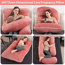 Pregnancy Pillow,Full Body 57 Inch Maternity Pillow with Removable Washable Cover - Sleep Support for Legs, Back, Neck, Shoulder, HIPS, Belly for Pregnent Women,Pink Velvet Cover