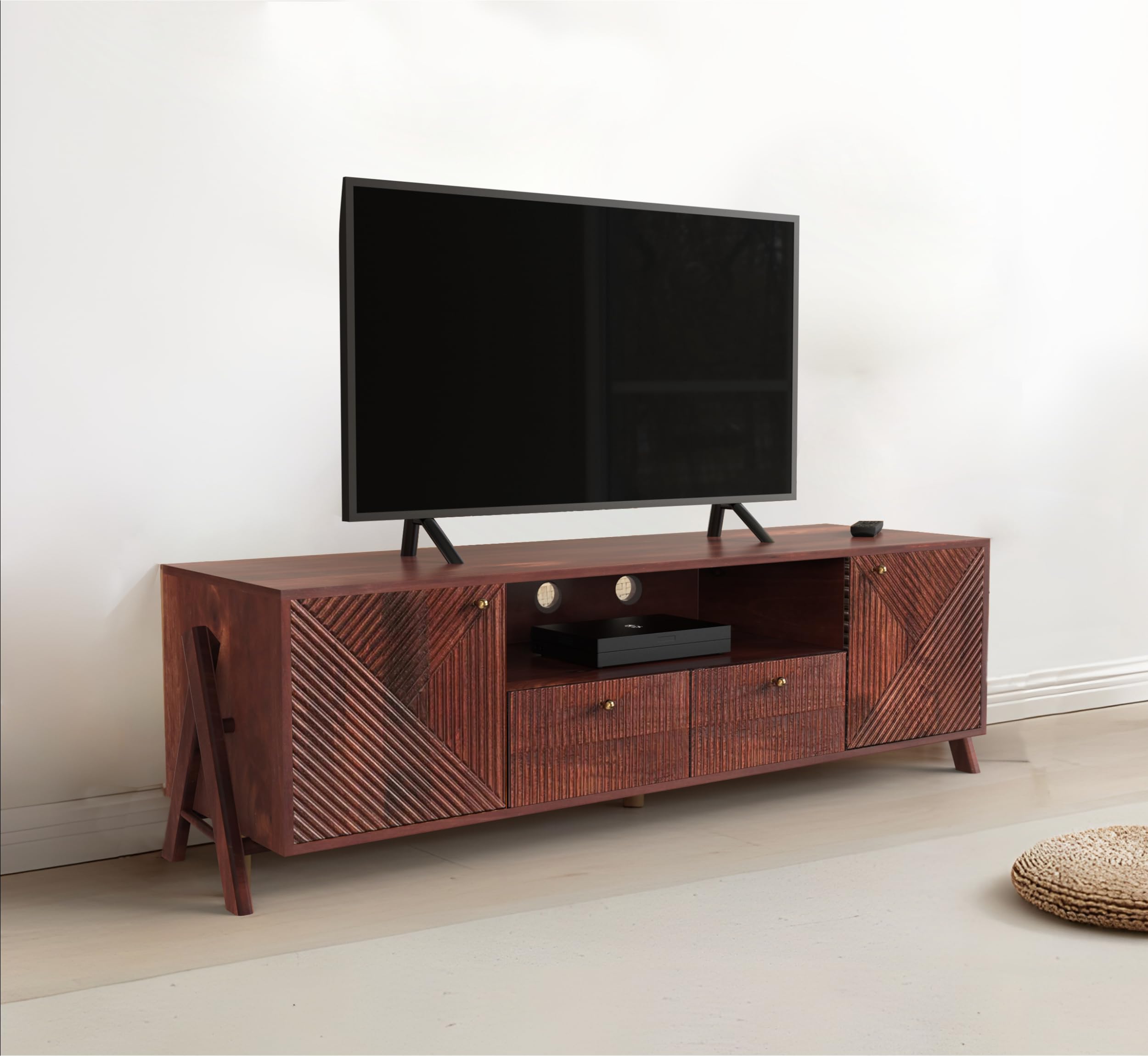 CORSICA DESIGNS Wooden 5.5FT Long TV Cabinet for 65 inch TV for Living Room and Bedroom, Modern Entertainment Console Table (Lacquered_Maghony)