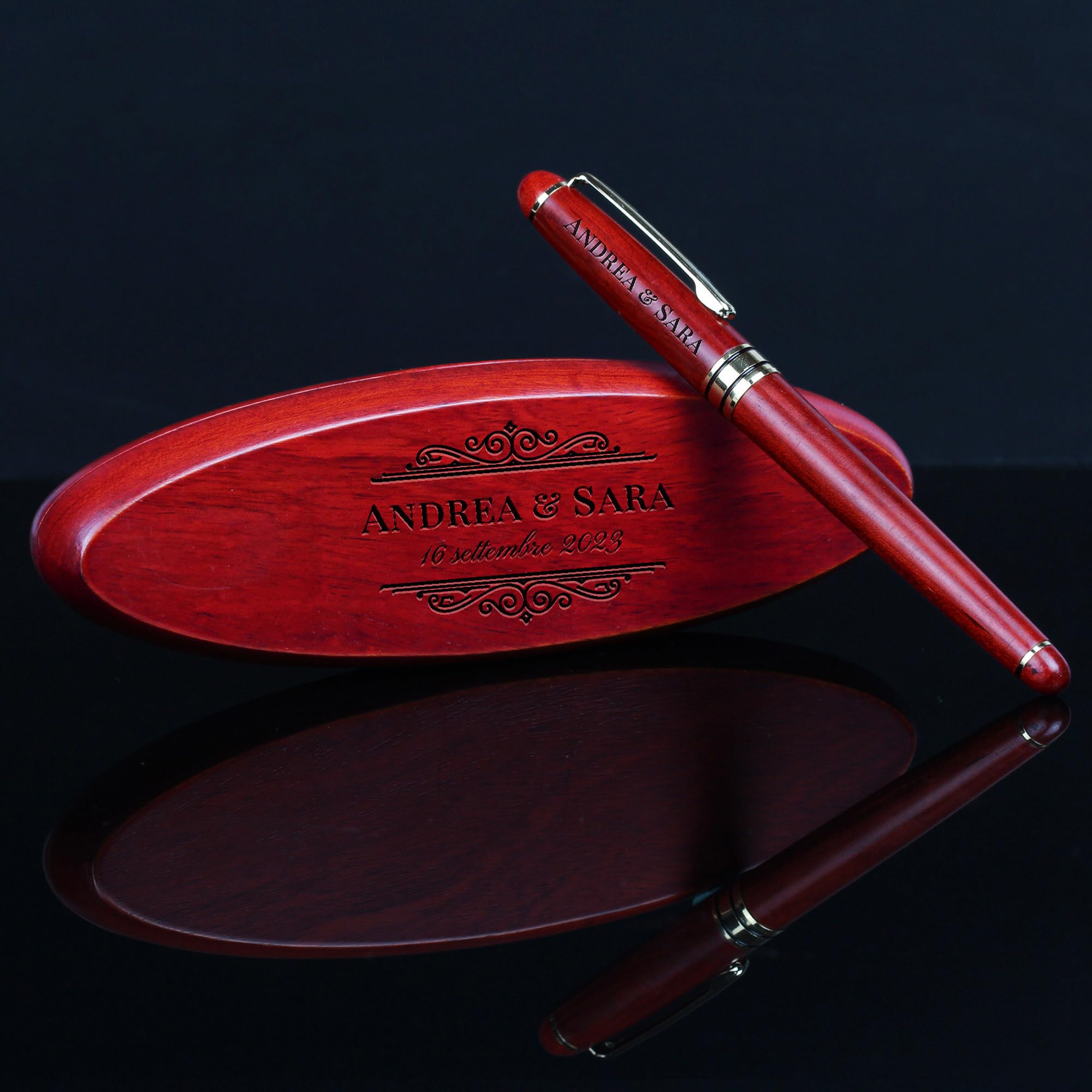 Personalised Wooden Pen Set,Custom Engraved Redwood Fountain Pens wooden box With Free Personalization,Best Gift Set for Men&Women (Classical)