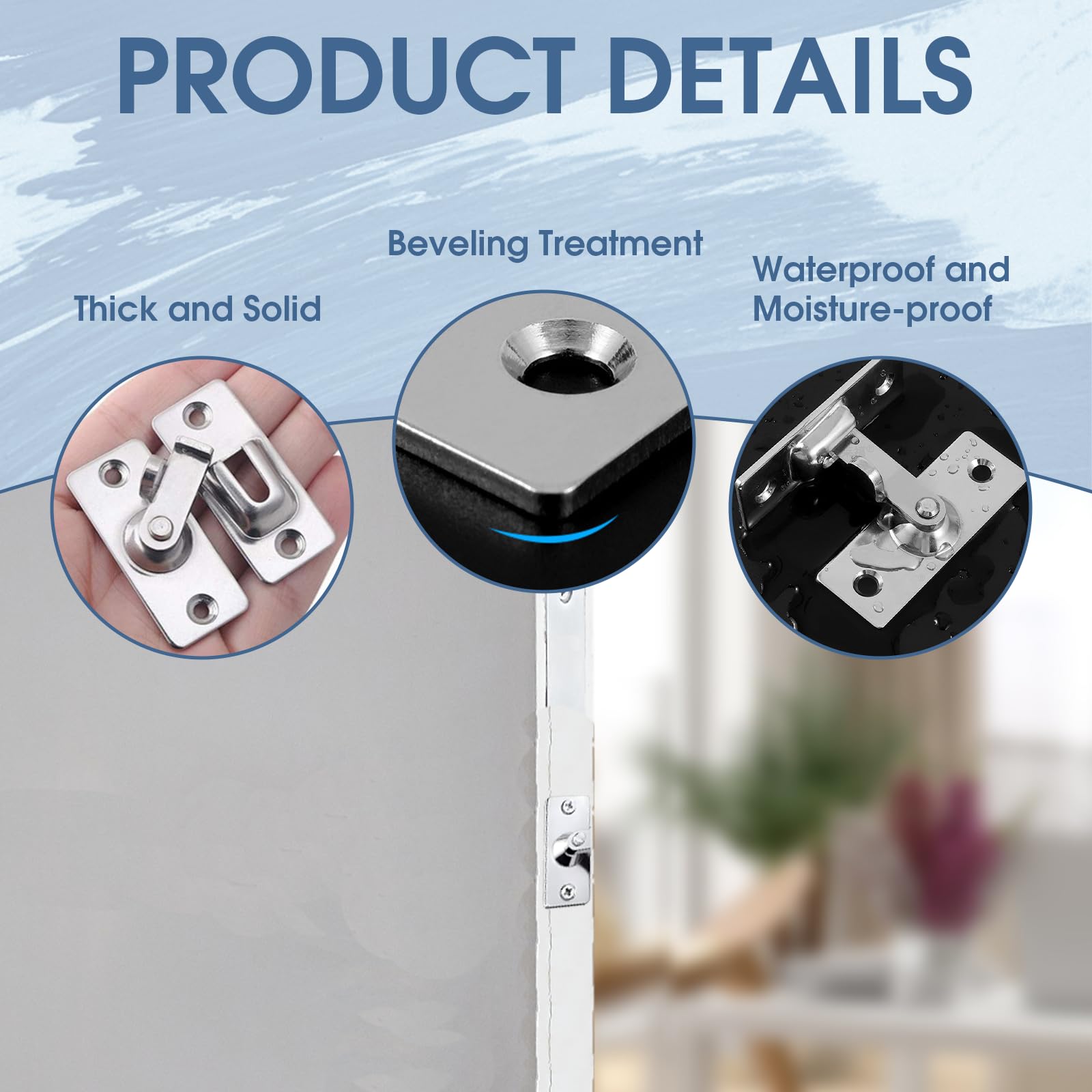 2pcs 90 Degree Stainless Steel Door Lock Hasp Latch, Right Angle Sliding Bolt Lock for Bedroom Bathroom, Cabinet, Window - Image 3