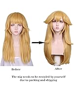 Vista 3 de FantaLook Peluca larga rubia con aretes para mujer, disfraz de Halloween