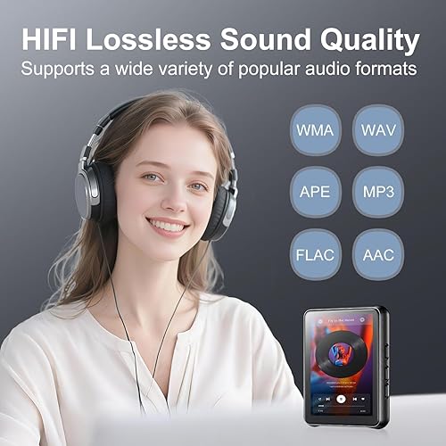 Miniatura 4 de Reproductor de MP3 de 64 GB Bluetooth 5.3 Pantalla táctil Reproductor de música Reproductor de mp4 portátil con altavoces de alta fidelidad Calidad