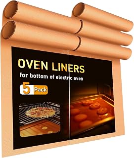 YTFGGY 5-Pack Non-Stick Oven Liners 16x20" Teflon Mats for Electric Gas Ovens Grills Microwaves - Reusable Heat-Safe to 500°F