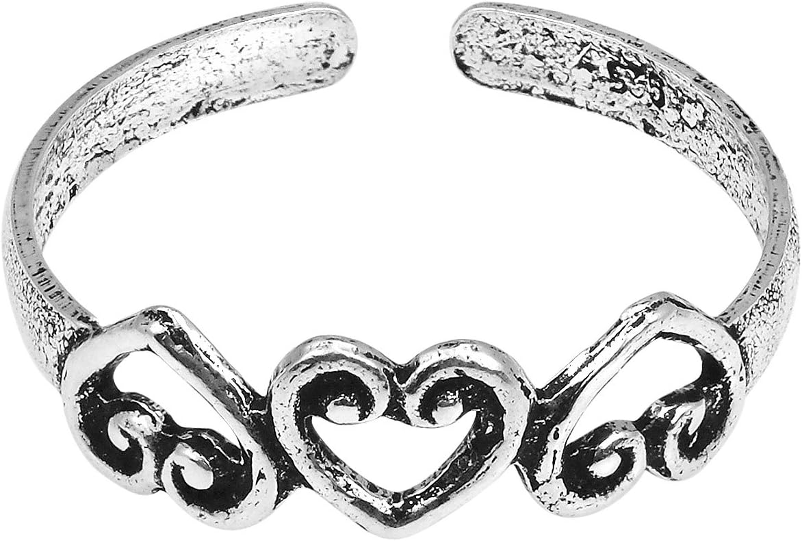 Triple Promise Open Heart .925 Sterling Silver Toe Ring or Pinky Ring