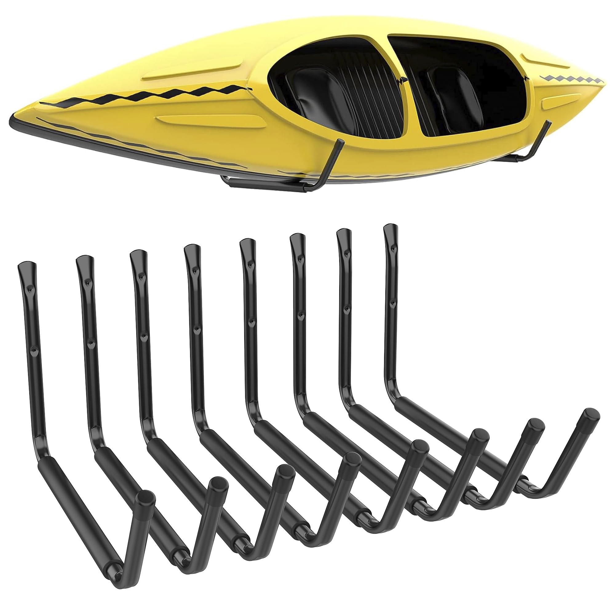 WALMANN Lightweight Kayak Storage Rack, Wall Mount Kayak Hooks, 4 Kayaks