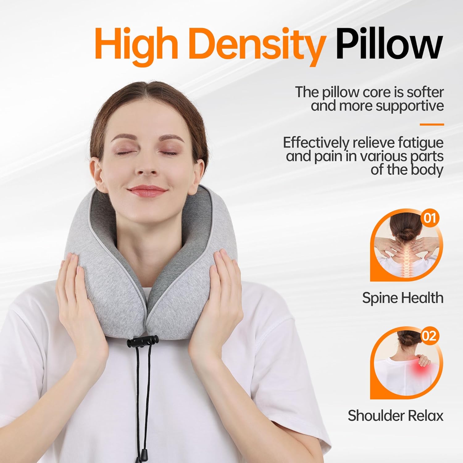 100% Pure Memory Foam Travel Neck Pillow,Breathable & Washable Soft Cotton Cover, for Travel,Car & Flights,with 3D Contoured Eye Masks, Earplugs, and Luxury Bag，Gifts-Light Grey