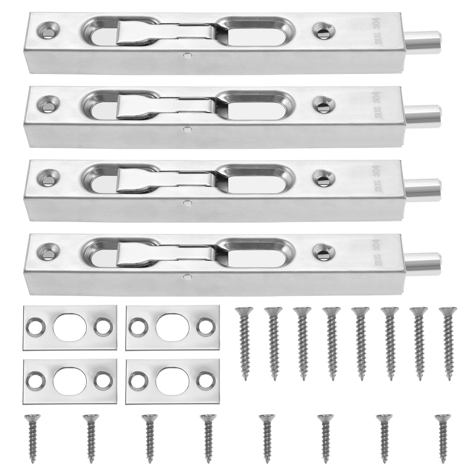 Ecsing 4Pcs Door Bolt Lock Flush Bolt Latch Lock Stainless Steel Polished Concealed Door Security Bolts With Screws For Wooden Doors Stainless Steel Doors