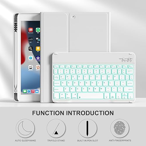 Miniatura 43 de aoub Funda para iPad de 9ª/8ª/7ª generación de 10.2 pulgadas, funda de teclado Bluetooth inalámbrica desmontable, funda trasera de TPU suave