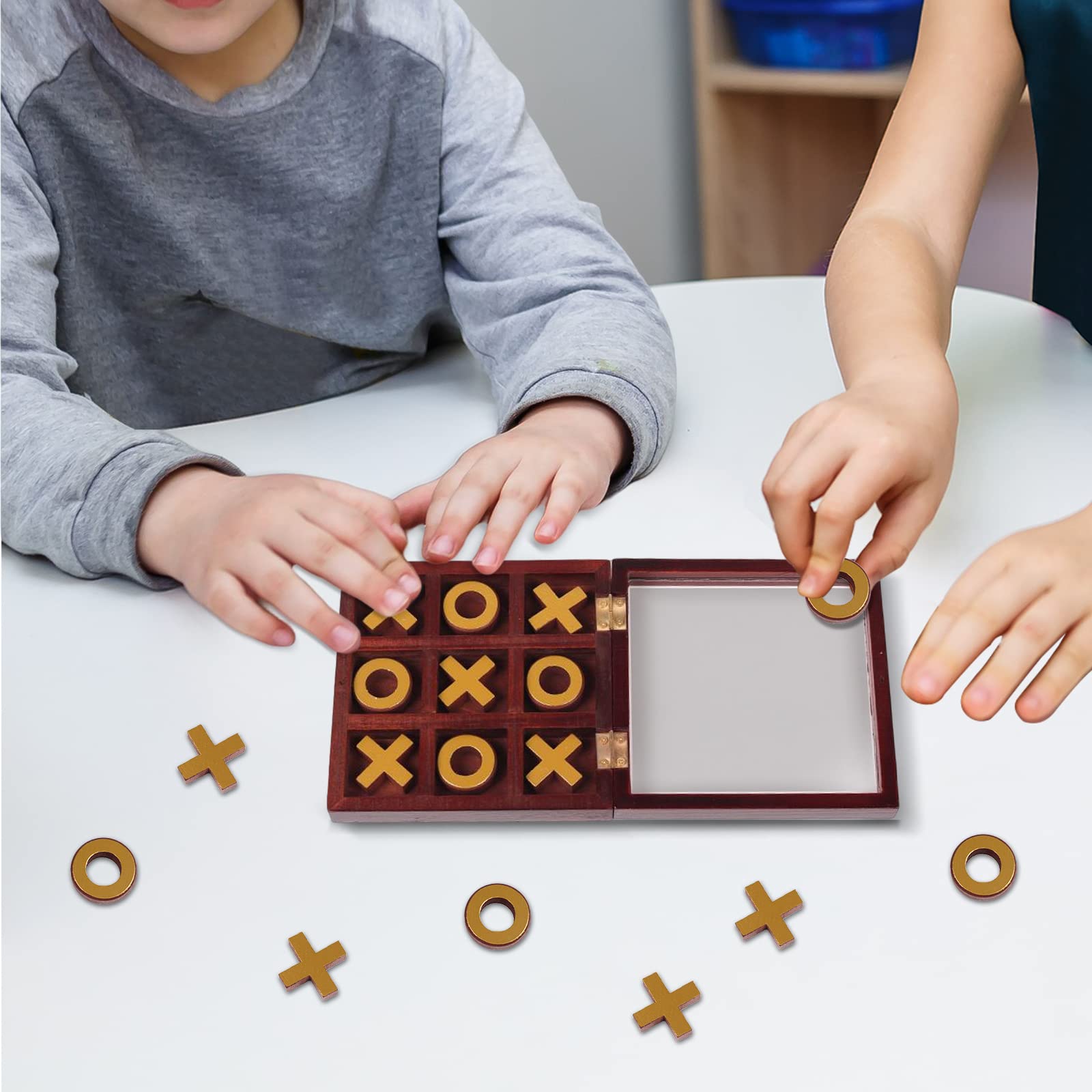JISADER Wooden Tic Tac Toe Game - Classic Noughts and Crosses Coffee Table Decor Strategy Board Game for Families and Kids - Image 4