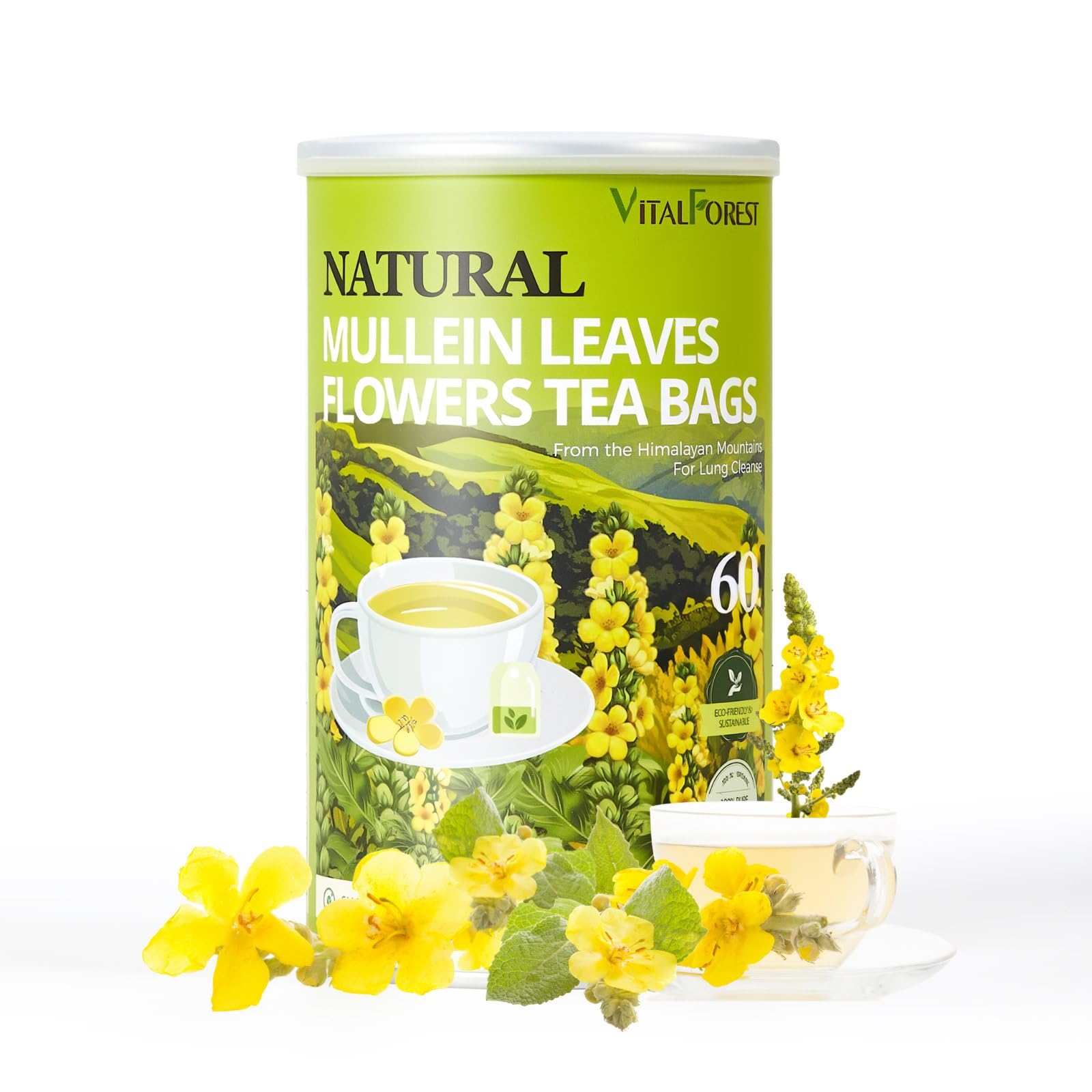 Amazon.com : 60 Mullein Leaf Tea Bags for Lungs, VitalForest 100