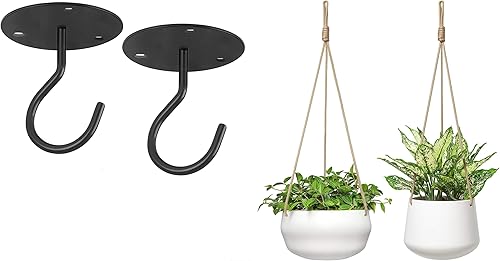 Mkono Macetero colgante de cerámica y ganchos de techo, poco profundos de 8 pulgadas y 6 pulgadas de profundidad para plantas de interior y