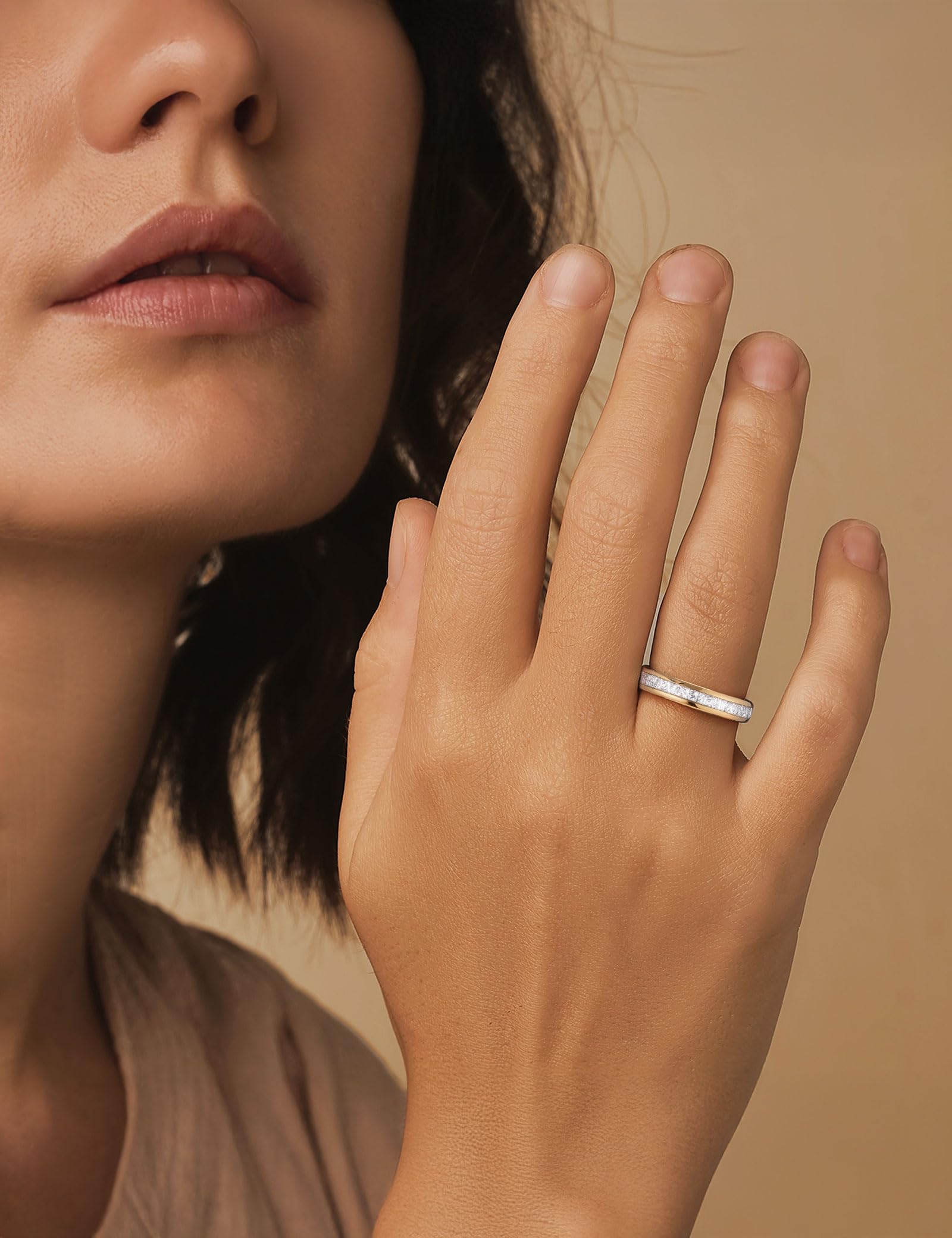 King Will Anello da donna in carburo di tungsteno 4 mm – oro impilabile, inserto in meteorite imitato, bombato, lucido, anello nuziale classico, vestibilità confortevole 62.2 (19.8)