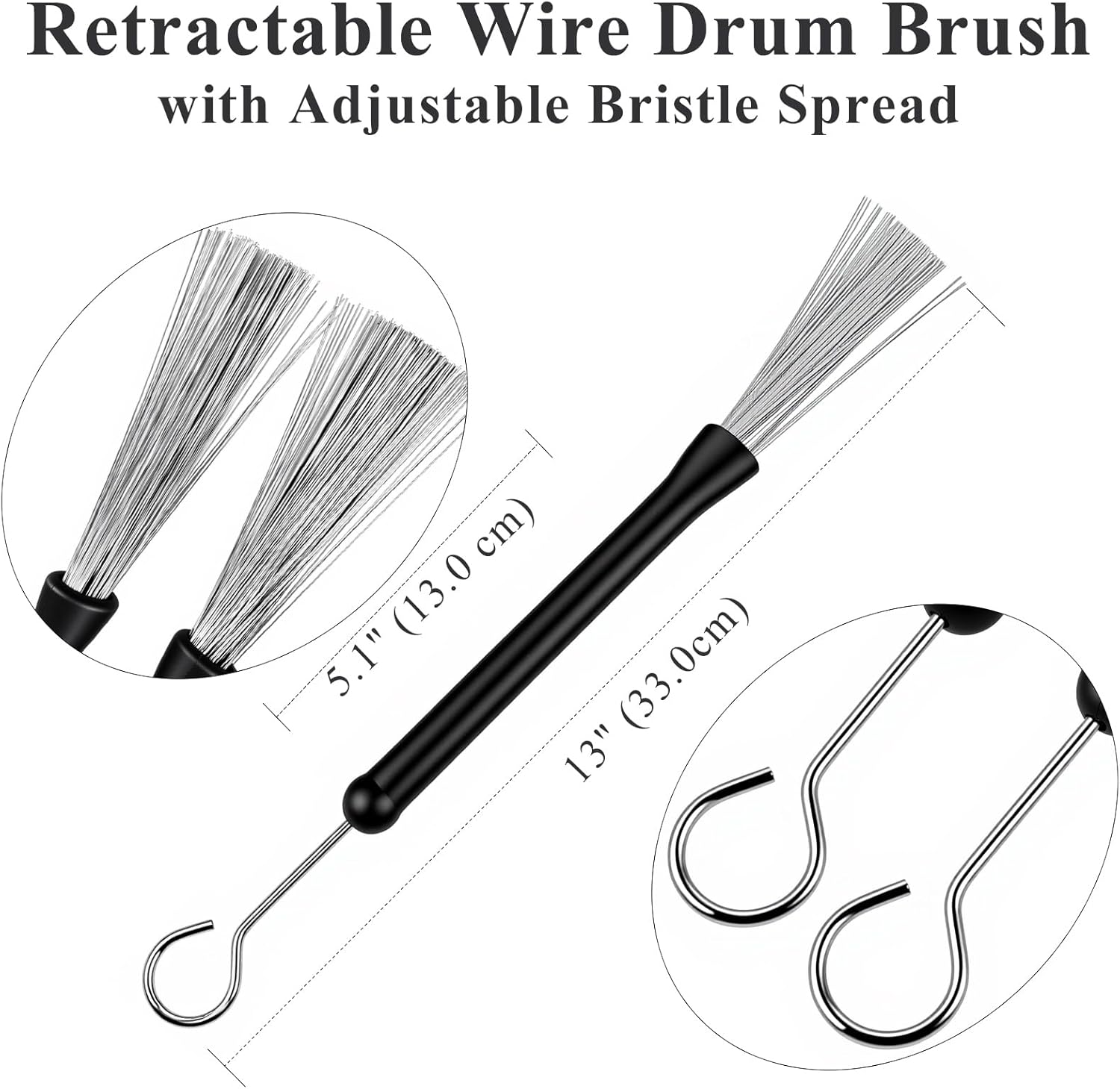 Drum Sticks Kit - 3 Pairs DrumSticks with Clamp-On Bag, 5A, Retractable Drum Brushes, Rods Drum Brushes, Percussion Instrument Accessories for Cajon Jazz Folk Acoustic