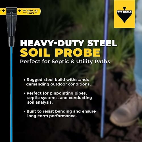 Miniatura 2 de T&T Tools Mighty Probe - Sonda de suelo de metal aislada, varilla de sondeo, varillas de acero con mango en T, herramientas de paisajismo (1, 48
