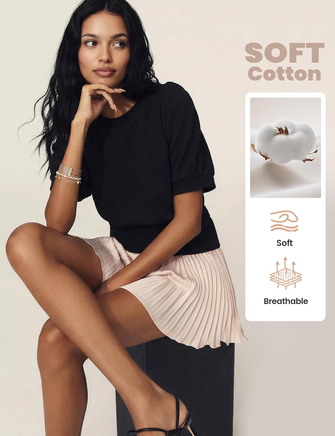 Wyeysyt Women Puff Sleeve Tops Sweatshirt T Shirts Crewneck Short Sleeve Spring Summer Shirt - Image 5