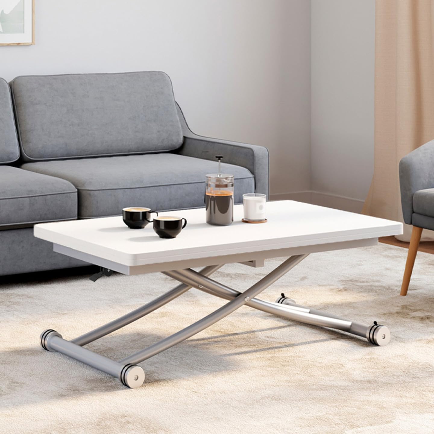 IDMarket - Mesita URBANA, transformable en mesa de comedor rectangular, superficie blanca, base cromada