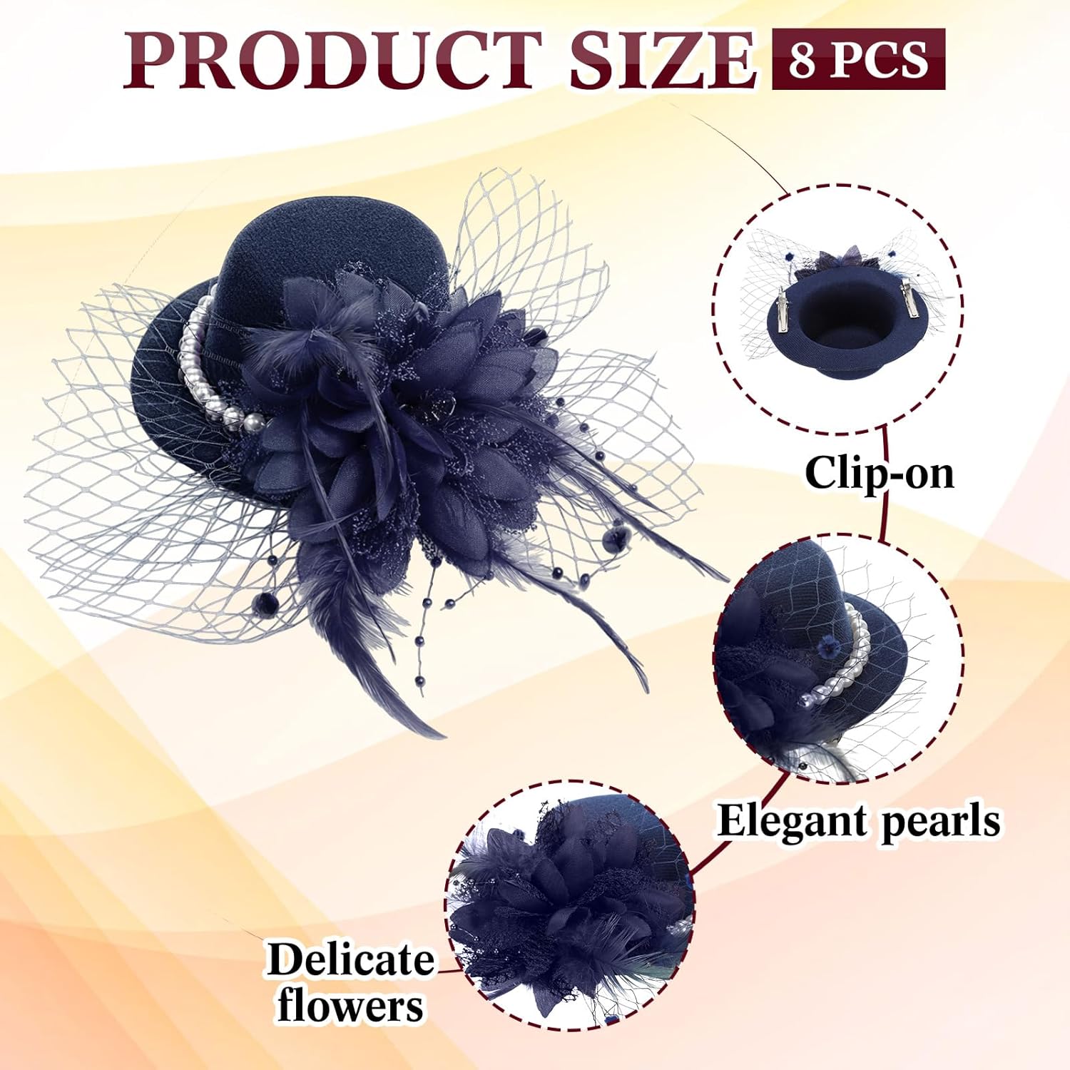 8 Pcs Fascinator Hats Bulk for Women with Clip Feathers Mesh Derby Tea Party Fancy Hats for Party Wedding Cocktail